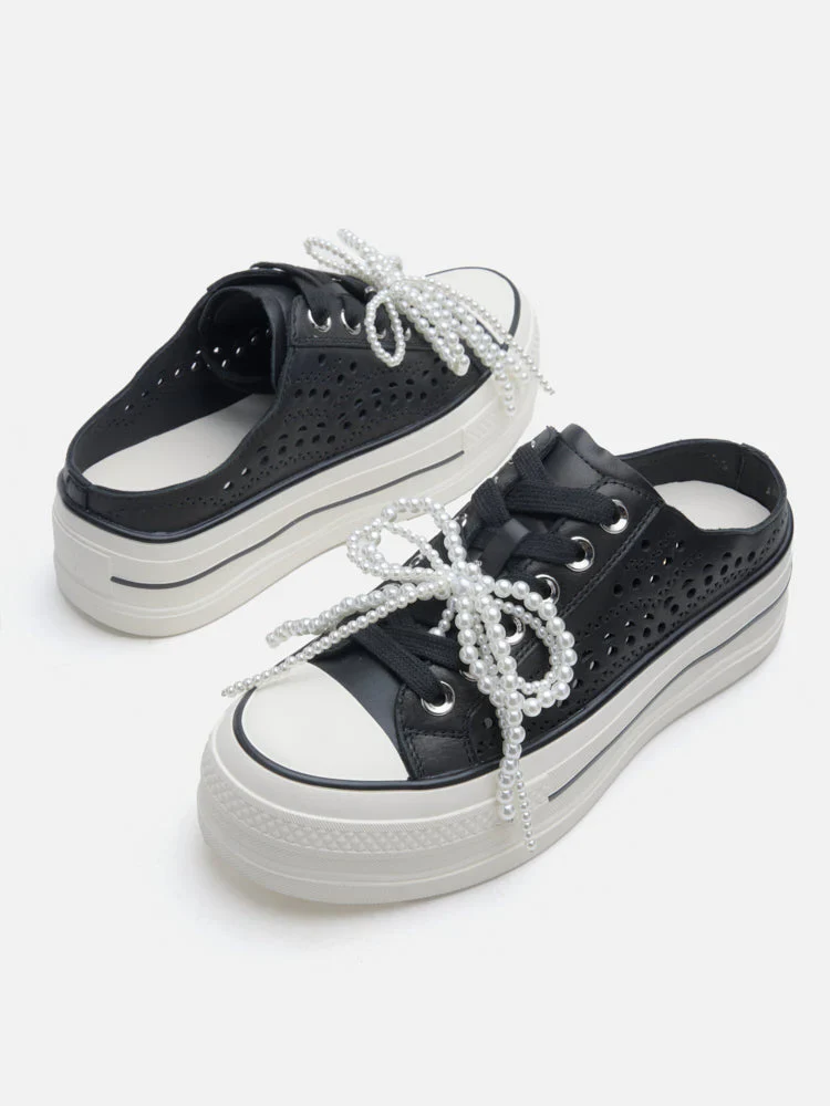 Wilhelmina Slip-on Pearl Bow Sneakers - Image 4