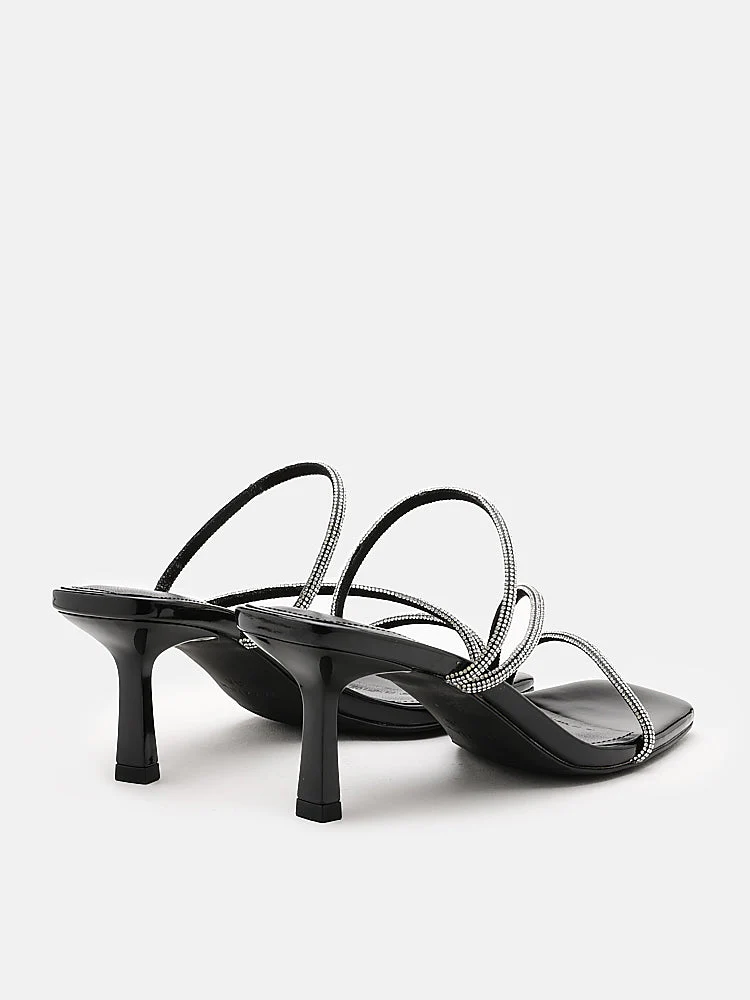 Stacey Strappy Silver Sparkly Open Toe Heels - Image 12