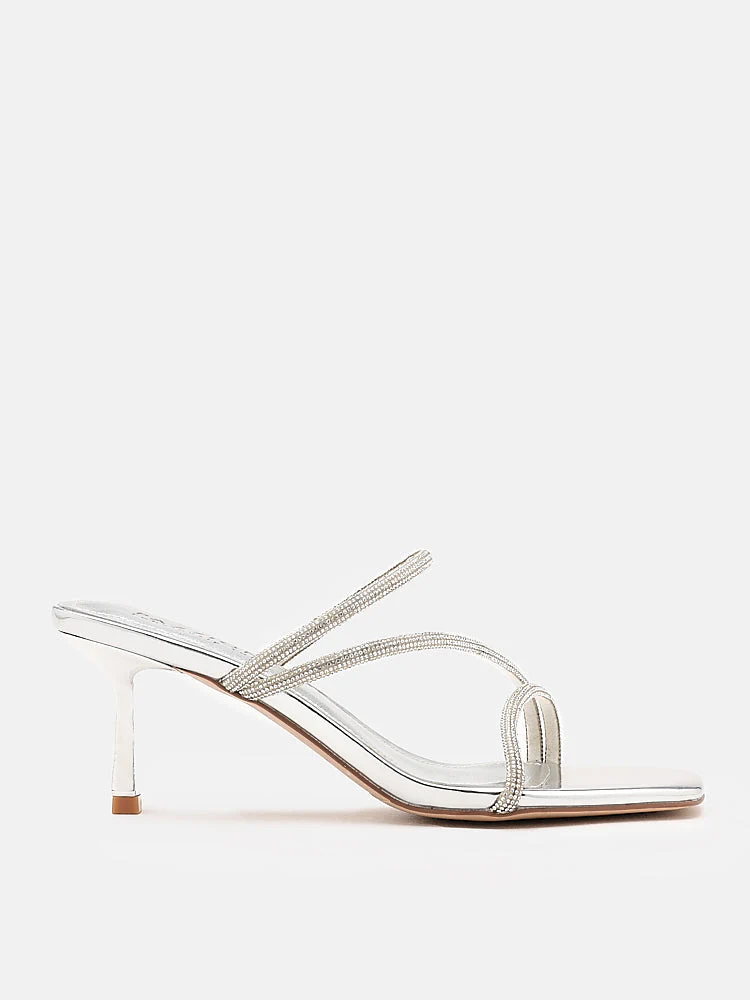 Stacey Strappy Silver Sparkly Open Toe Heels - Image 3