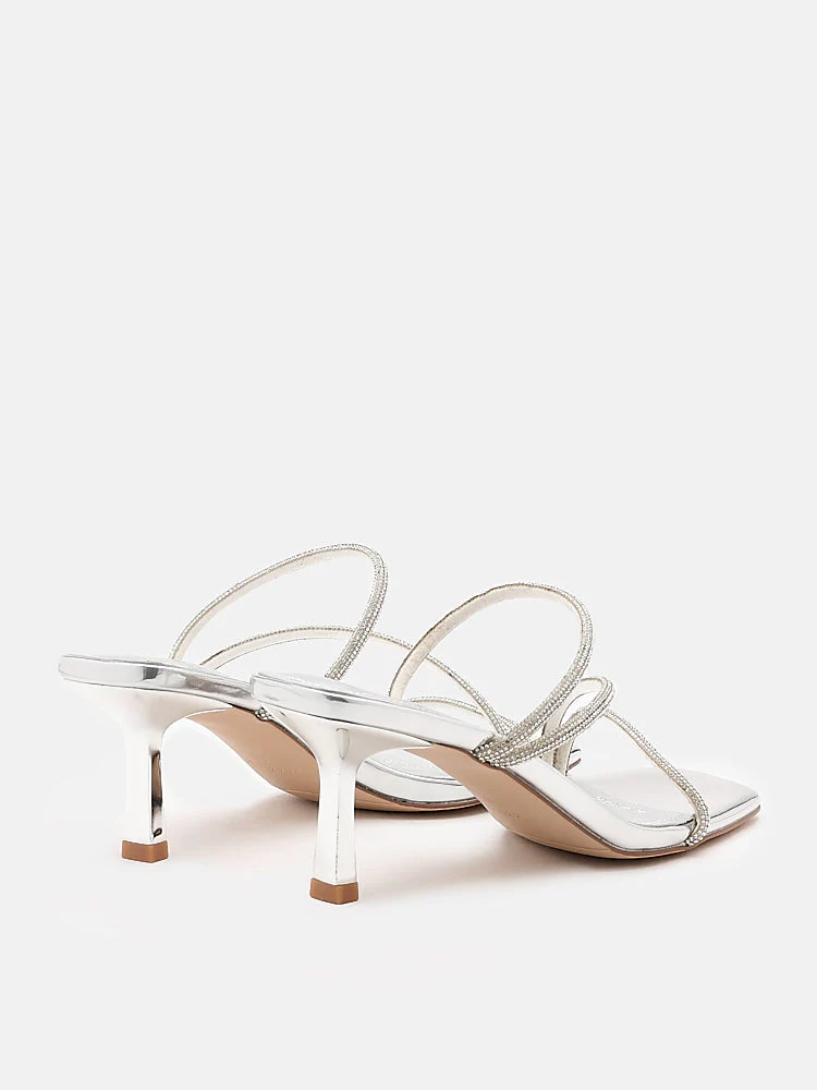 Stacey Strappy Silver Sparkly Open Toe Heels - Image 5