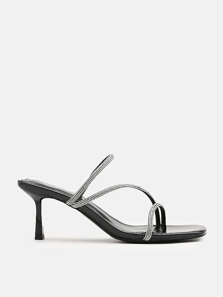 Stacey Strappy Silver Sparkly Open Toe Heels - Image 9