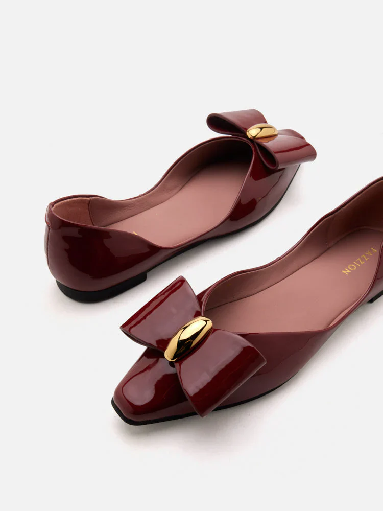 Kara Gold Accented Sculpted Bow Patent Flats - Image 10