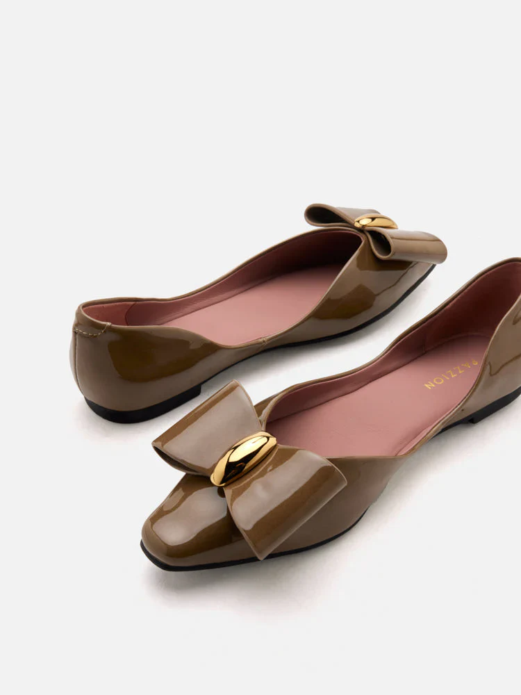 Kara Gold Accented Sculpted Bow Patent Flats - Image 3