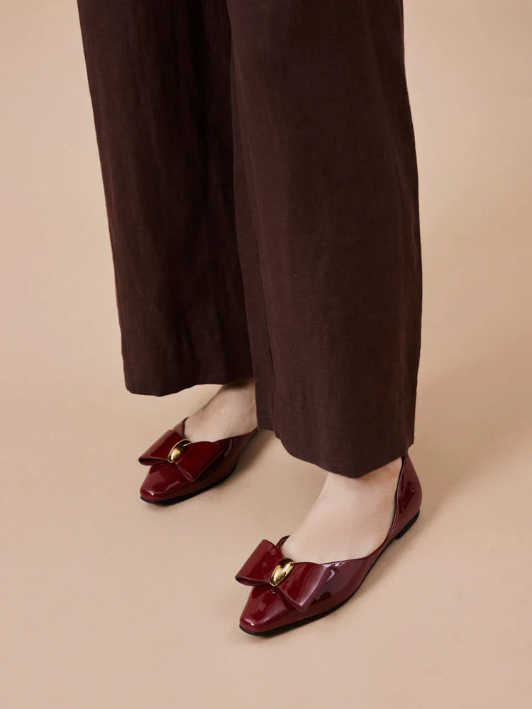 Kara Gold Accented Sculpted Bow Patent Flats - Image 9