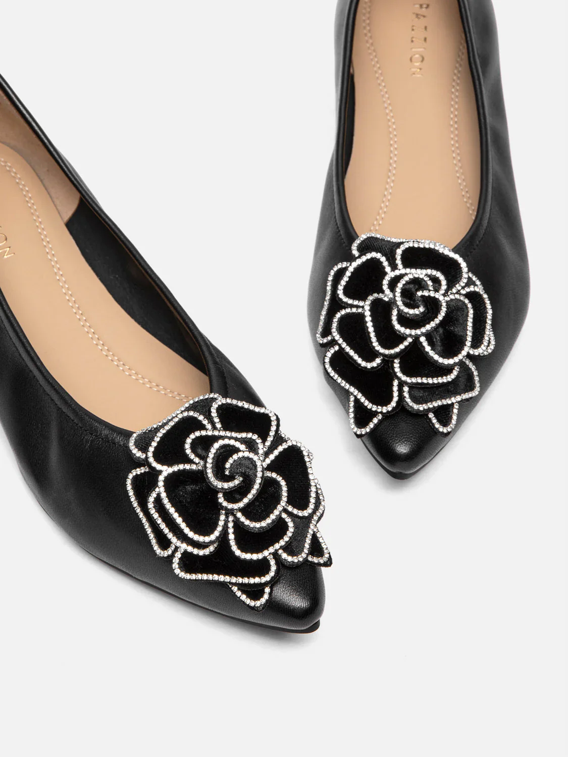 Jovena Floral Embellished Leather Pointed Flats - Image 11