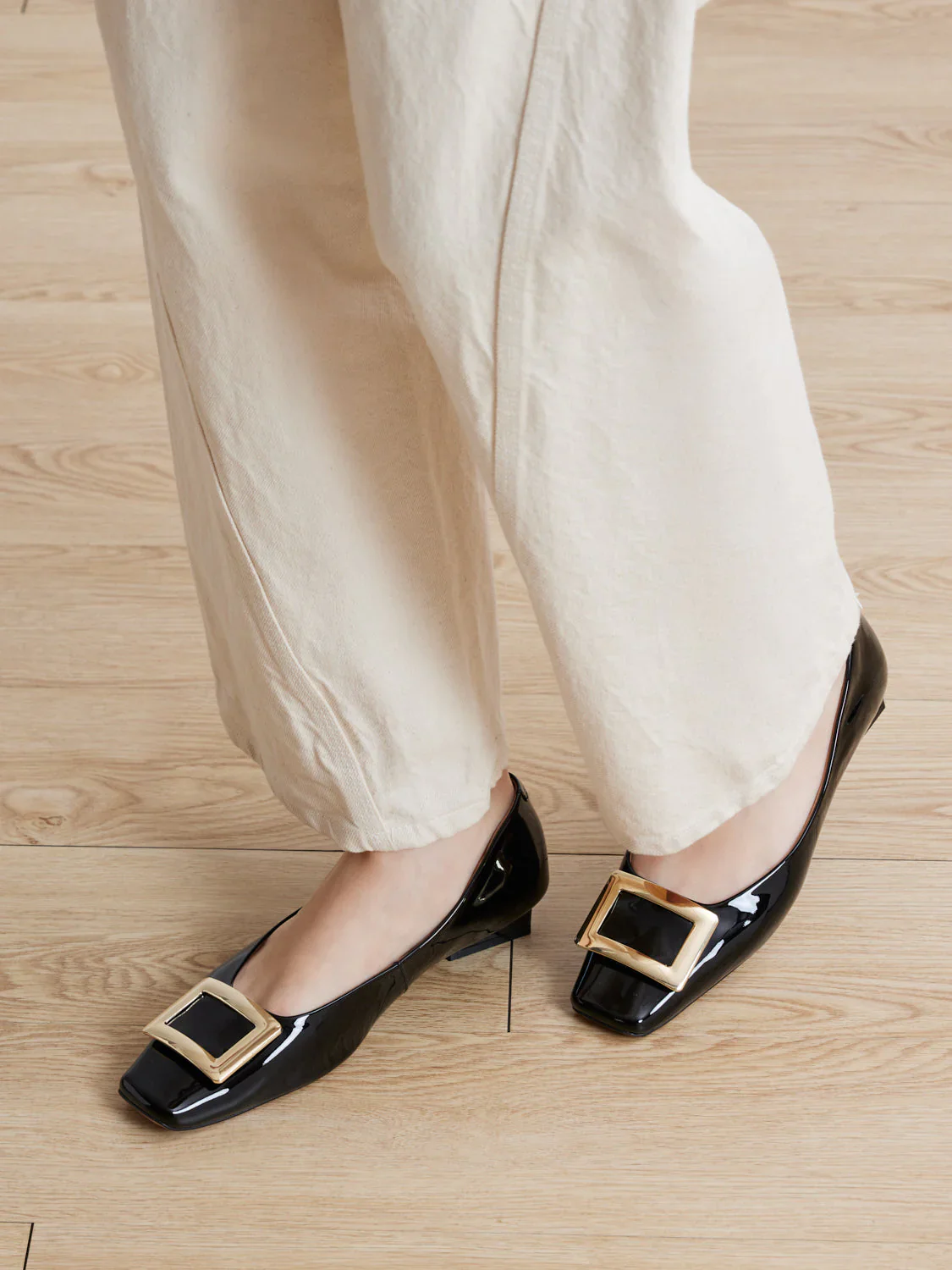 Marlie Buckle Patent Leather Low Heels - Image 11