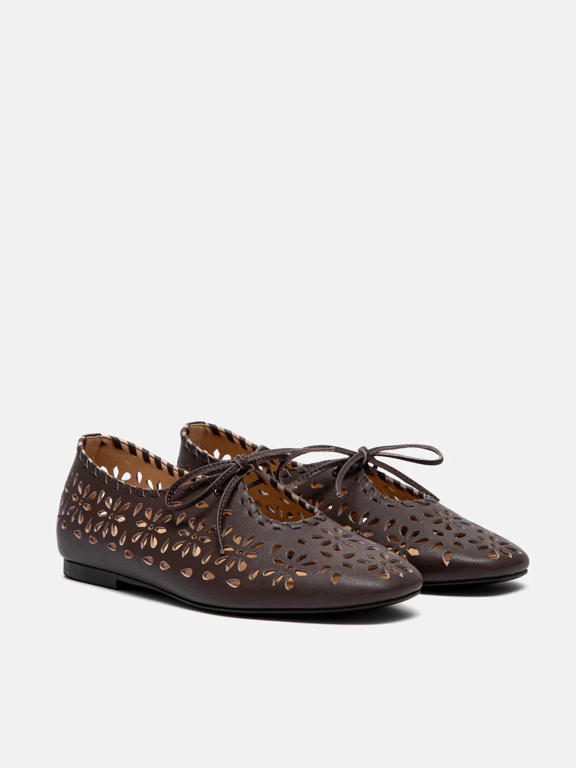 Quenara Floral Cutout Leather Flats