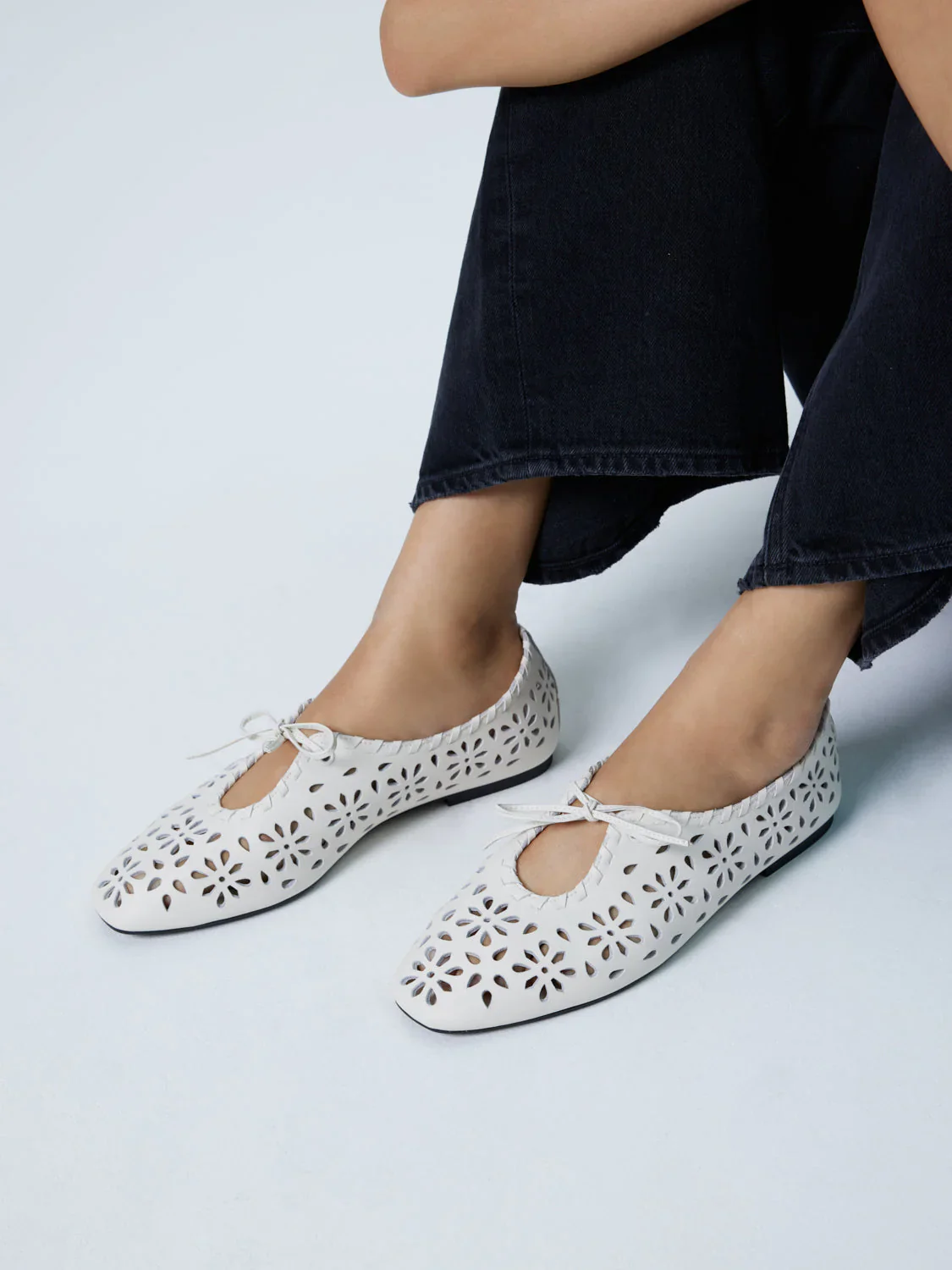 Quenara Floral Cutout Leather Flats - Image 9