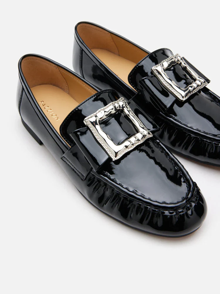 Calista Patent Leather Buckled Bow Loafers - Image 10