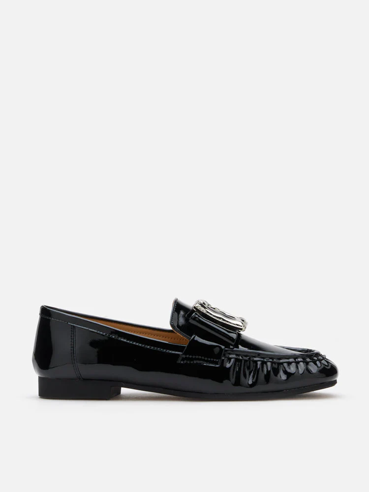 Calista Patent Leather Buckled Bow Loafers - Image 11