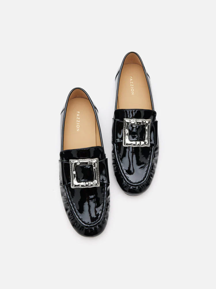 Calista Patent Leather Buckled Bow Loafers - Image 13
