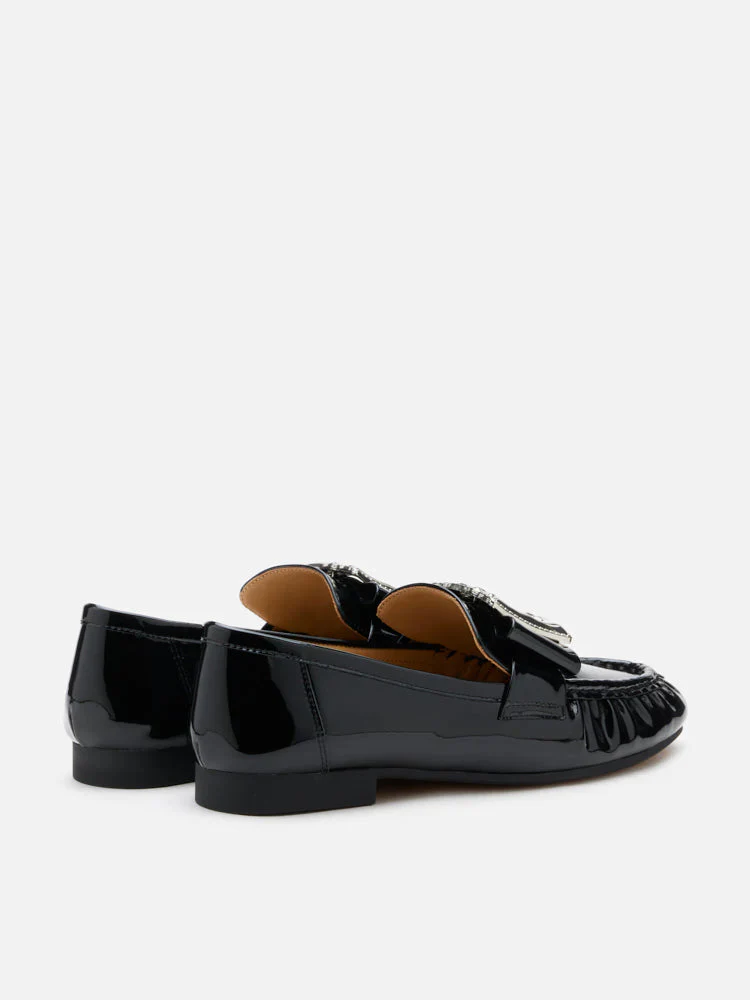 Calista Patent Leather Buckled Bow Loafers - Image 14