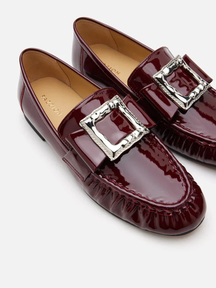 Calista Patent Leather Buckled Bow Loafers - Image 3