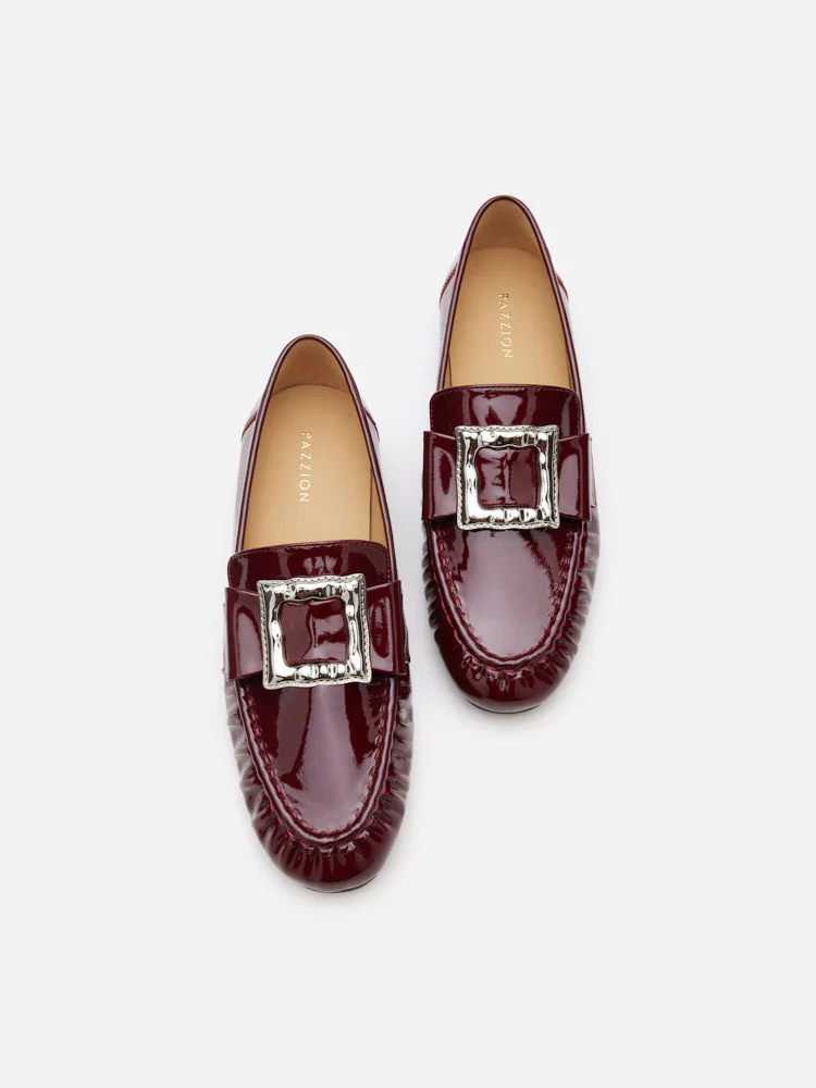 Calista Patent Leather Buckled Bow Loafers - Image 6