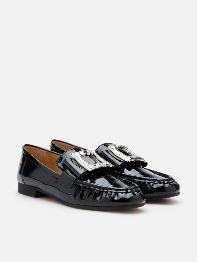 Calista Patent Leather Buckled Bow Loafers - Image 8