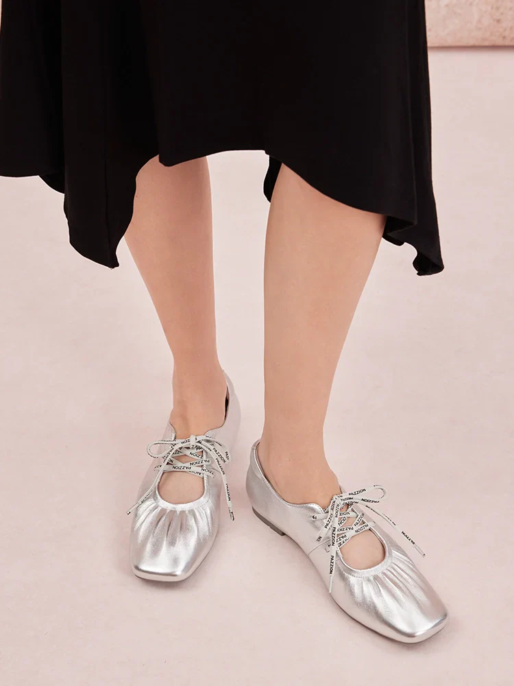 Pernille Metallic Lace-Up Flats - Image 10