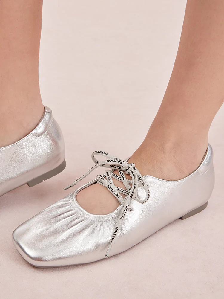 Pernille Metallic Lace-Up Flats - Image 16