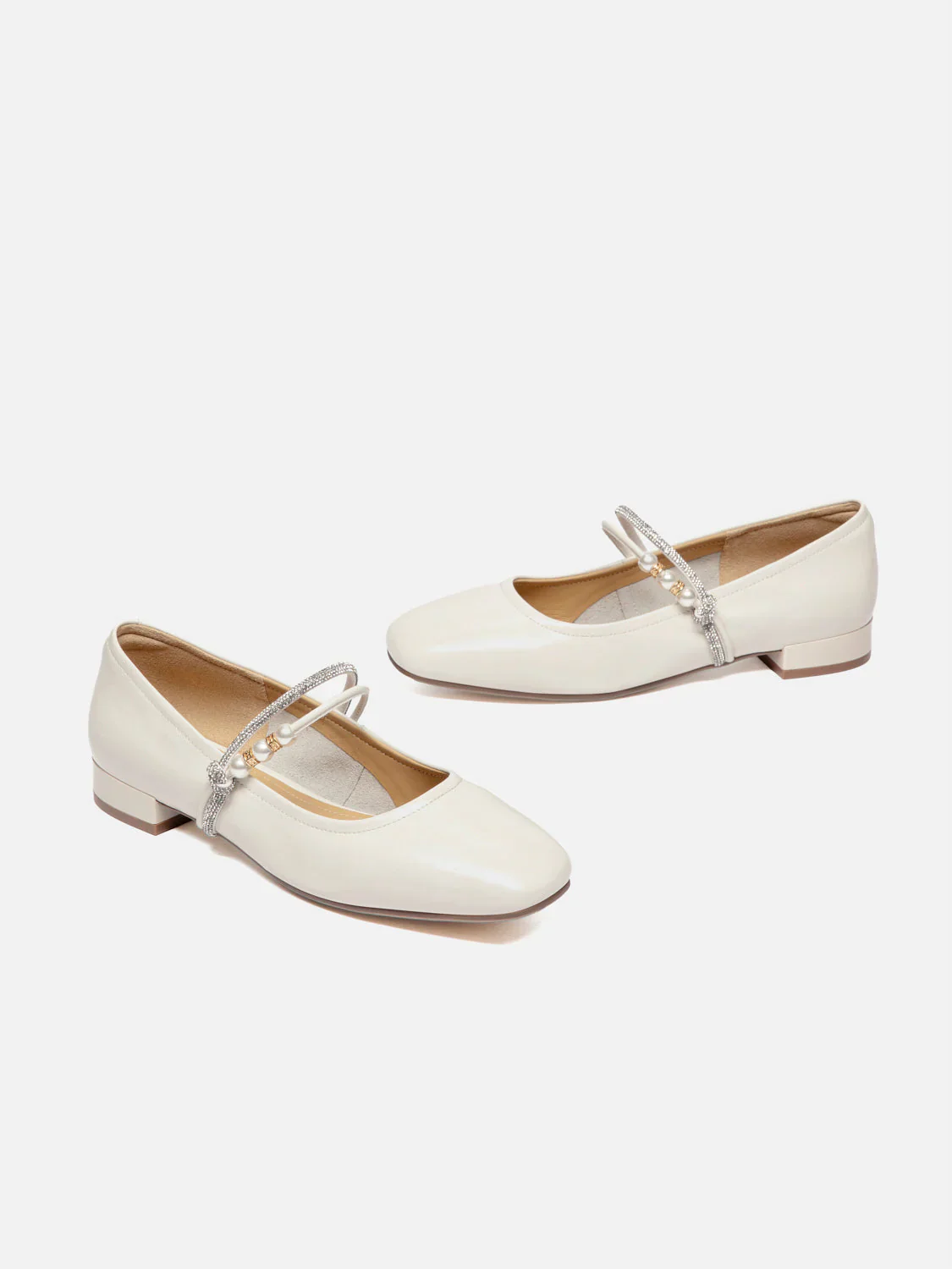 Wynessa Crystal & Pearl Strap Leather Mary Jane Heels - Image 10