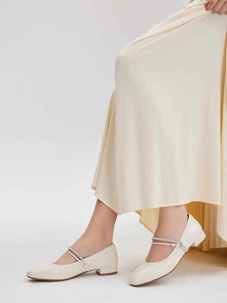 Wynessa Crystal & Pearl Strap Leather Mary Jane Heels - Image 11