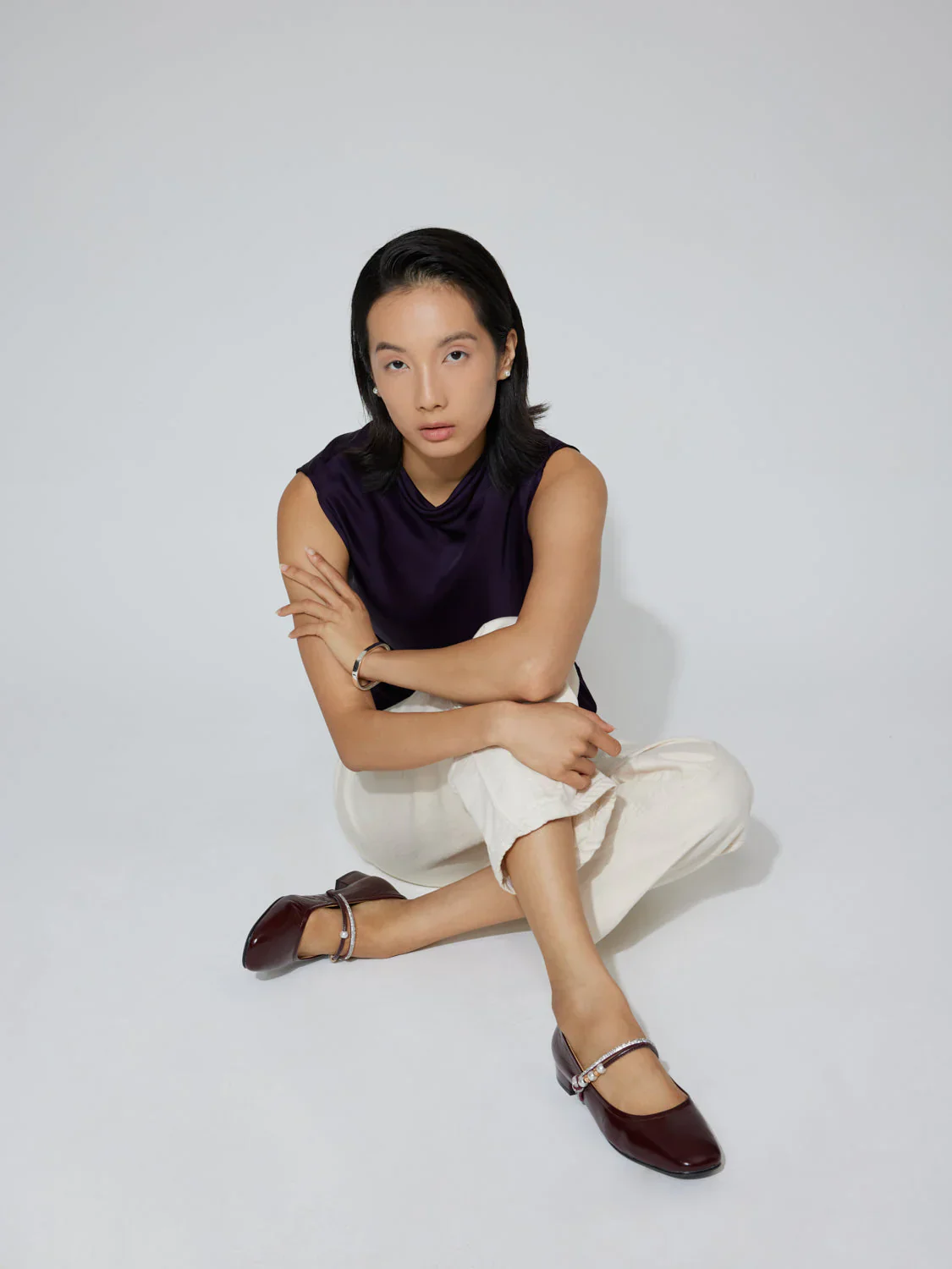 Wynessa Crystal & Pearl Strap Leather Mary Jane Heels - Image 5