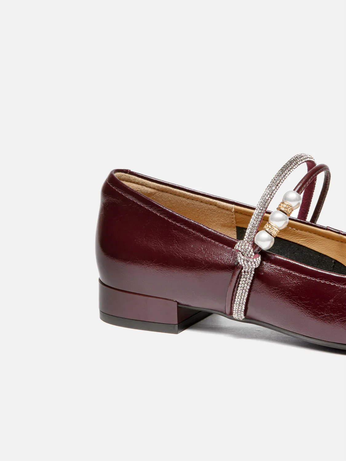 Wynessa Crystal & Pearl Strap Leather Mary Jane Heels - Image 6