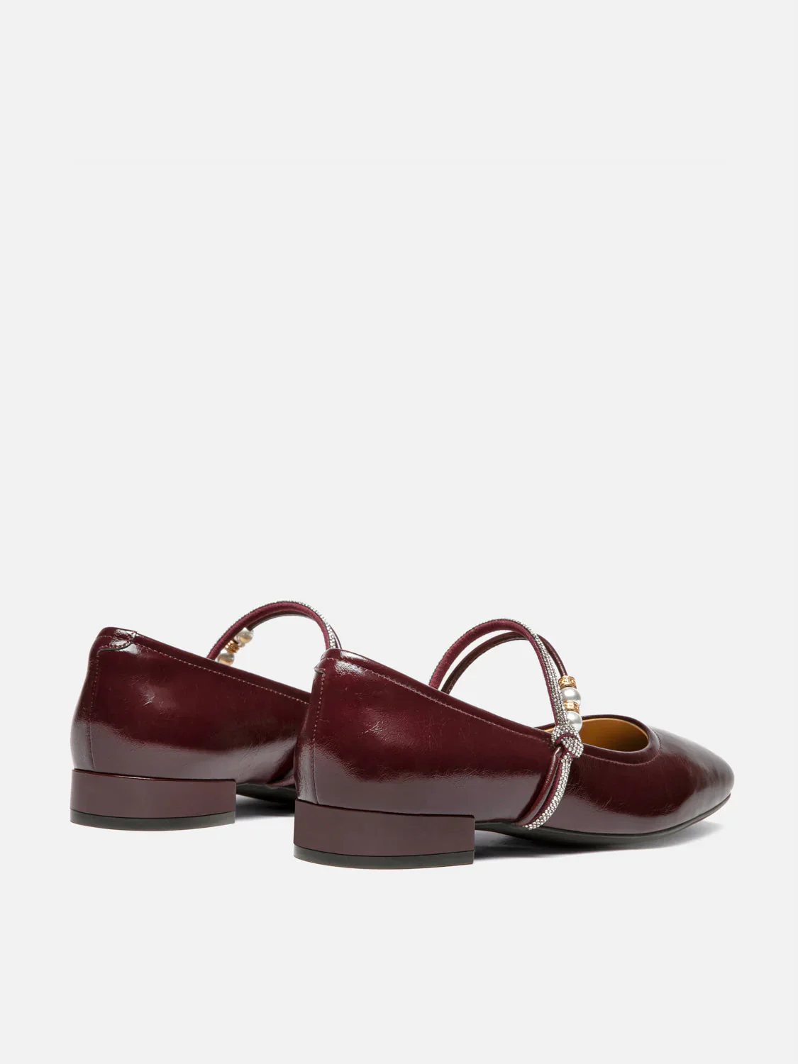 Wynessa Crystal & Pearl Strap Leather Mary Jane Heels - Image 7