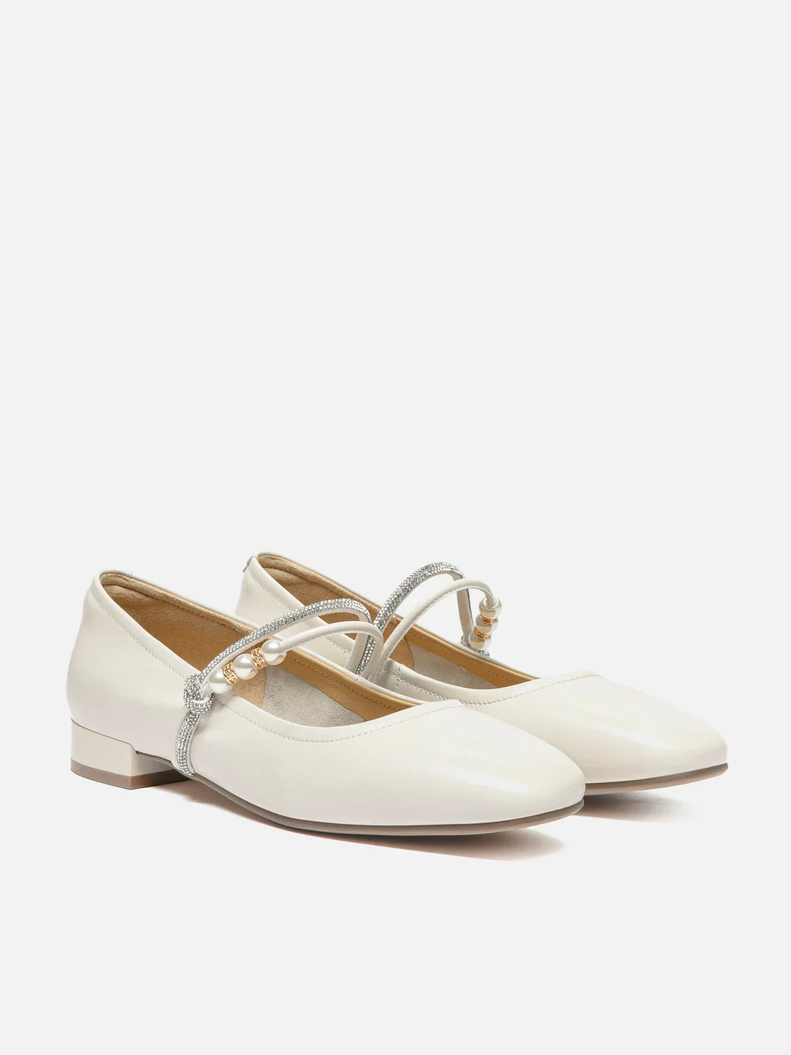 Wynessa Crystal & Pearl Strap Leather Mary Jane Heels - Image 8