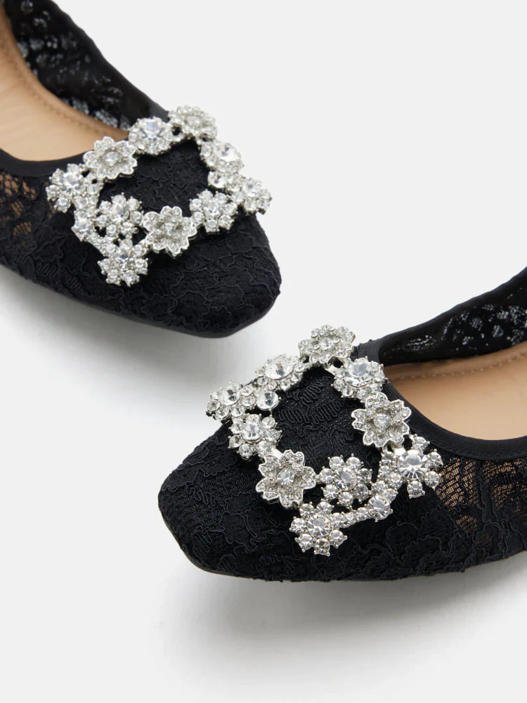 Alina Lace Diamante Foldable Flats - Image 11