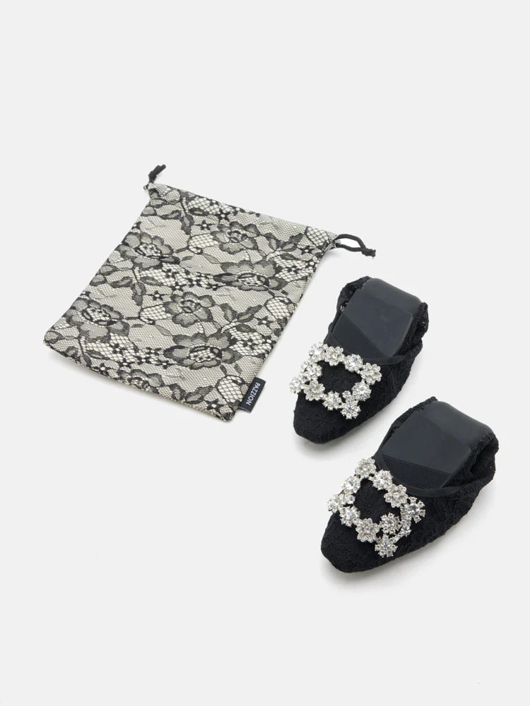 Alina Lace Diamante Foldable Flats - Image 12