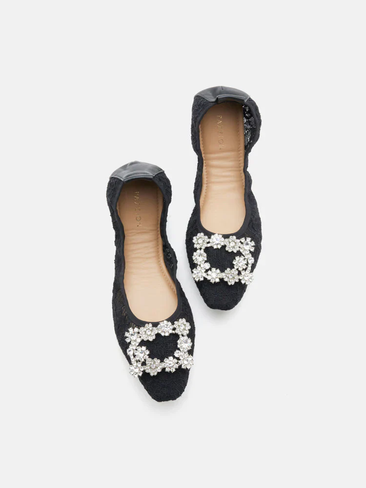 Alina Lace Diamante Foldable Flats - Image 15