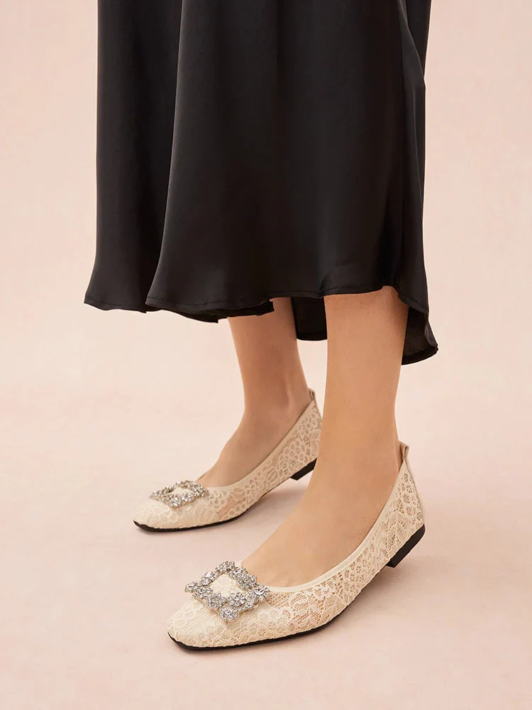 Alina Lace Diamante Foldable Flats - Image 7