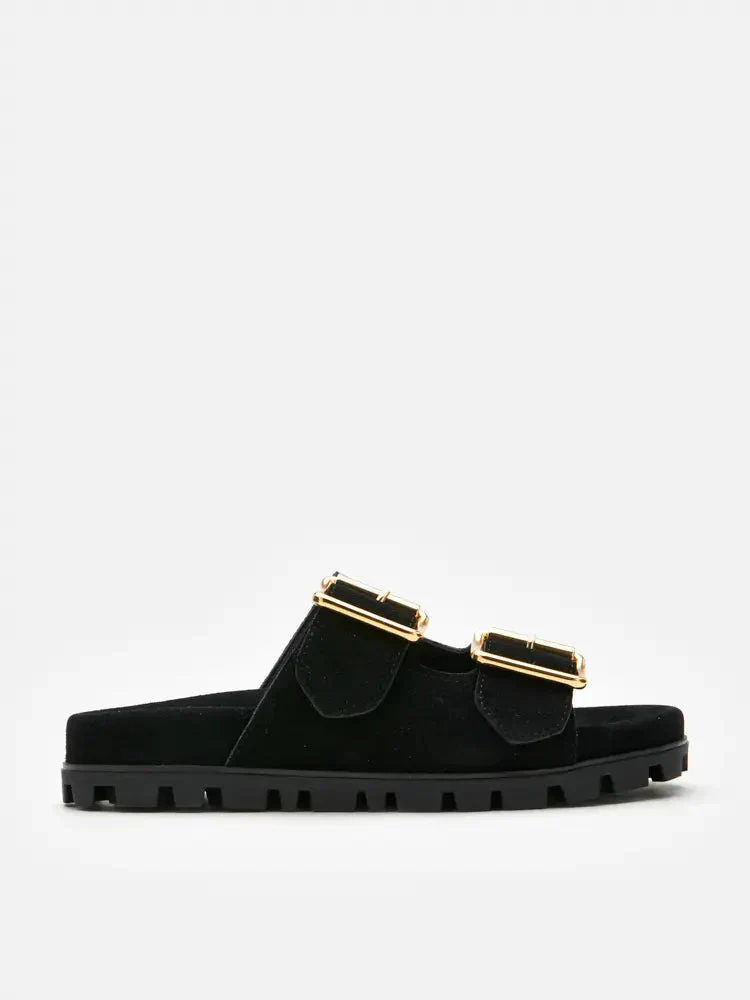 Alaia Buckled Suede Slides - Image 12