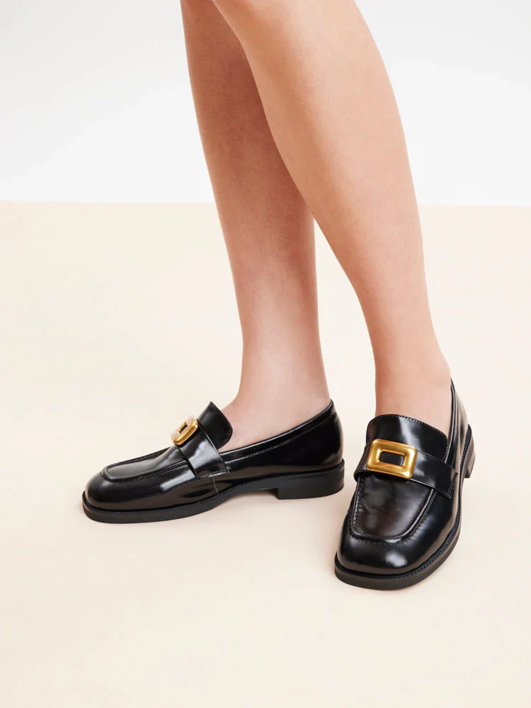 Nadine Gold Buckle Square Toe Loafers - Image 10