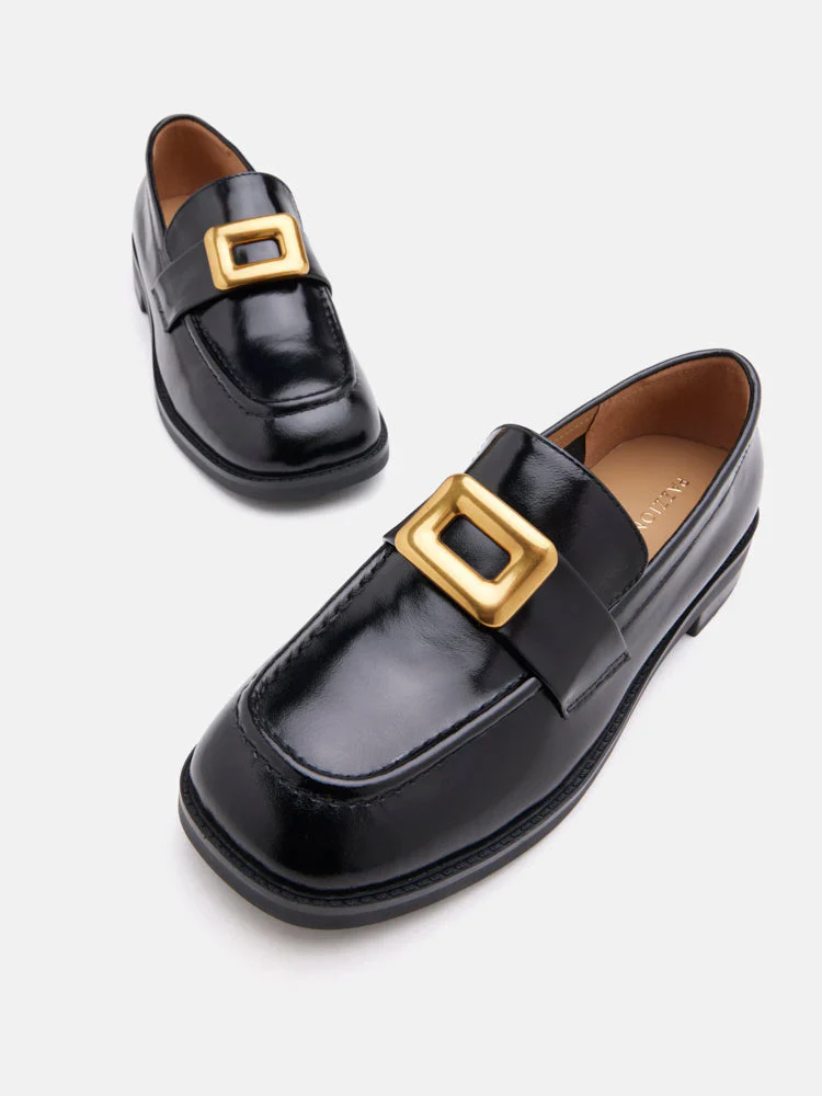 Nadine Gold Buckle Square Toe Loafers - Image 11