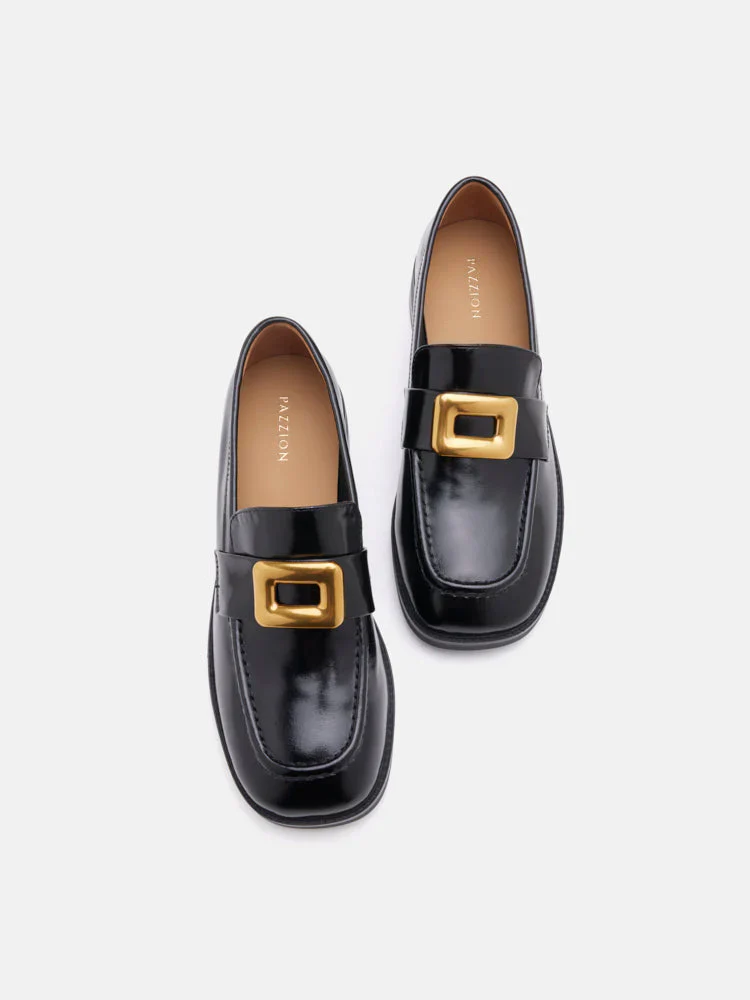 Nadine Gold Buckle Square Toe Loafers - Image 14