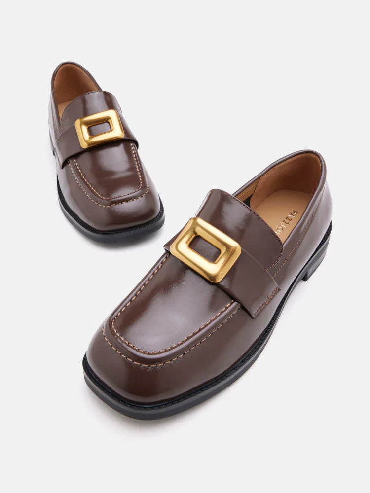 Nadine Gold Buckle Square Toe Loafers - Image 3