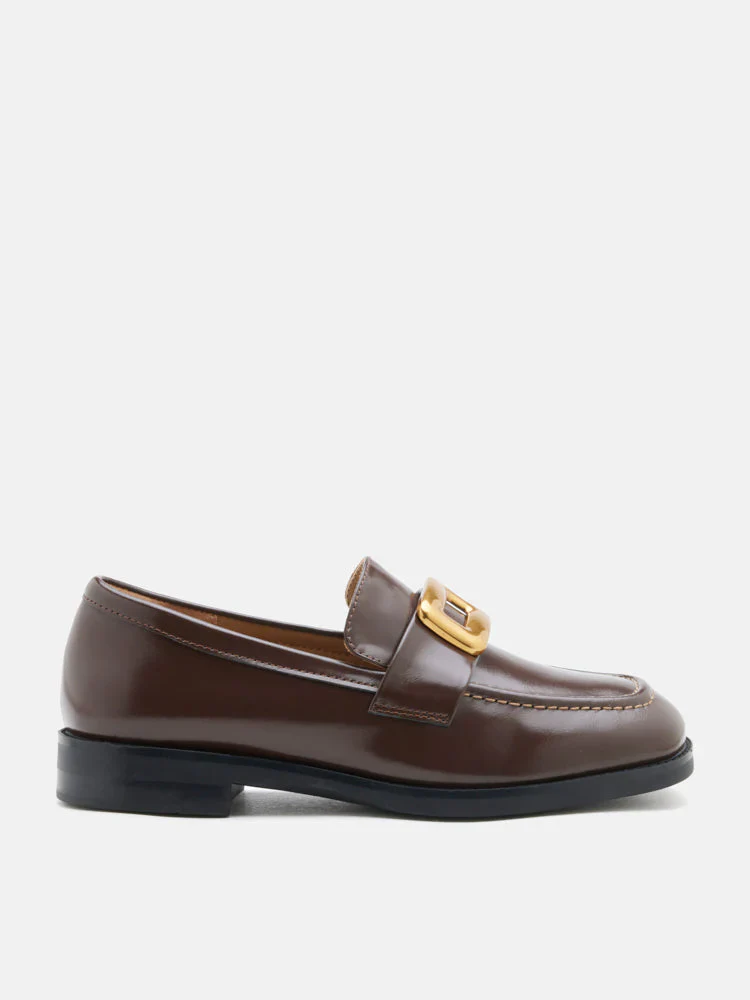 Nadine Gold Buckle Square Toe Loafers - Image 4