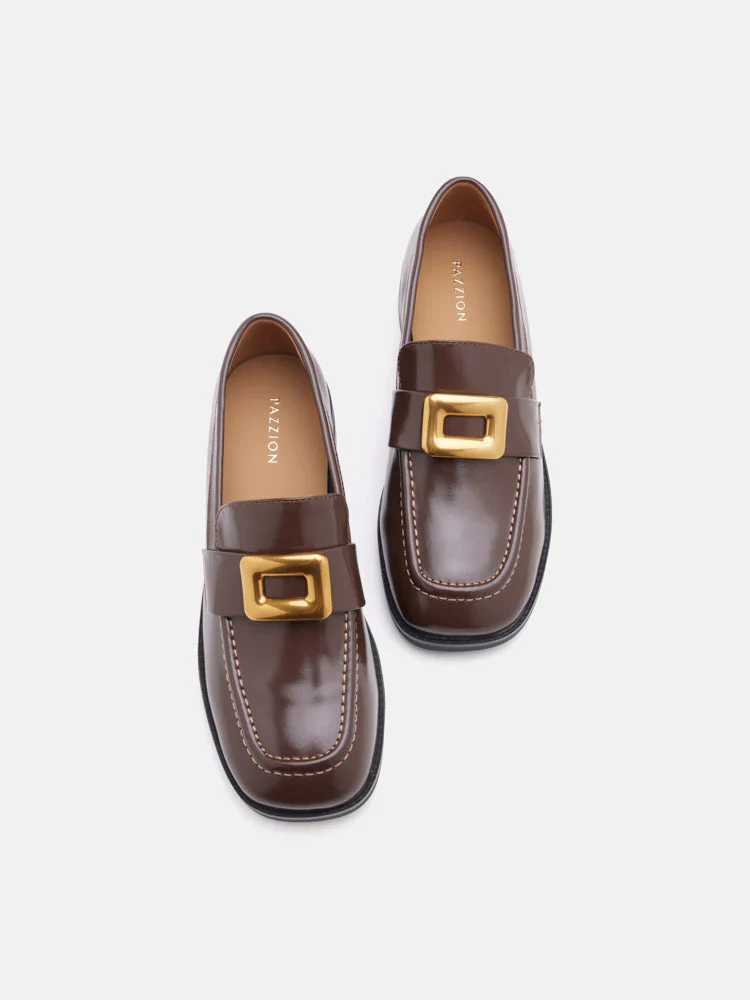 Nadine Gold Buckle Square Toe Loafers - Image 6