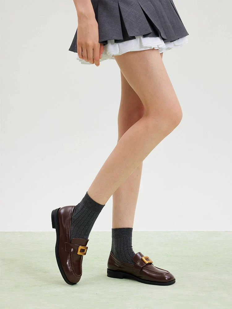 Nadine Gold Buckle Square Toe Loafers - Image 7