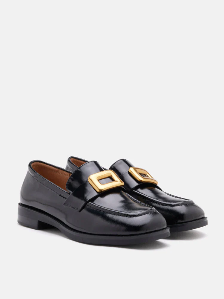 Nadine Gold Buckle Square Toe Loafers - Image 9