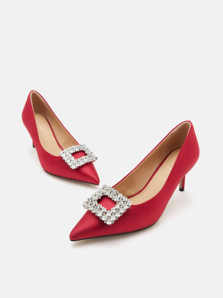 Cara Crystal Embellished Silk Heels - Image 3