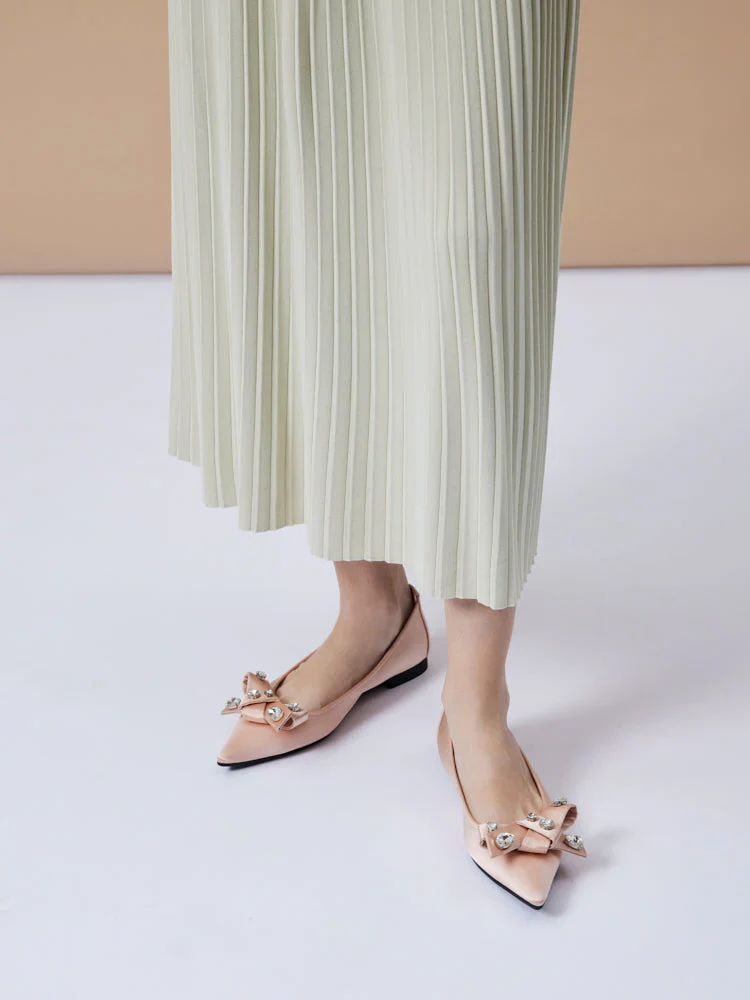 Carine Diamante Embellished Silk Flats - Image 2