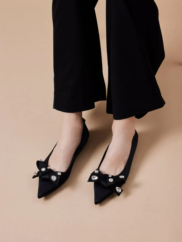 Carine Diamante Embellished Silk Flats - Image 9