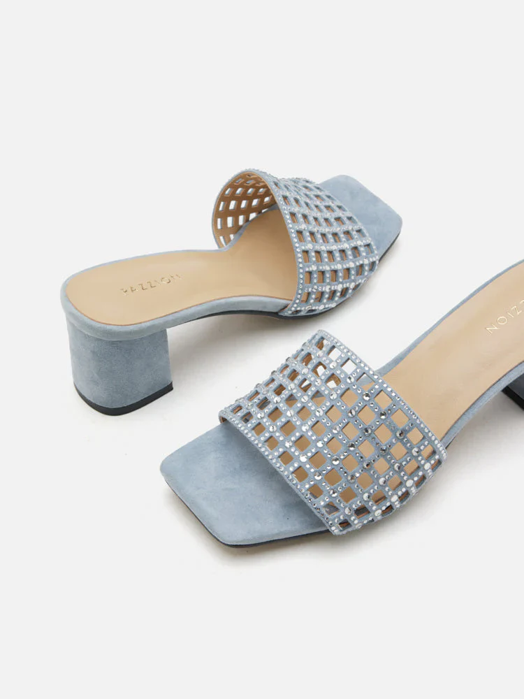 Iris Crystal Embellished Perforated Mule Heels - Image 9