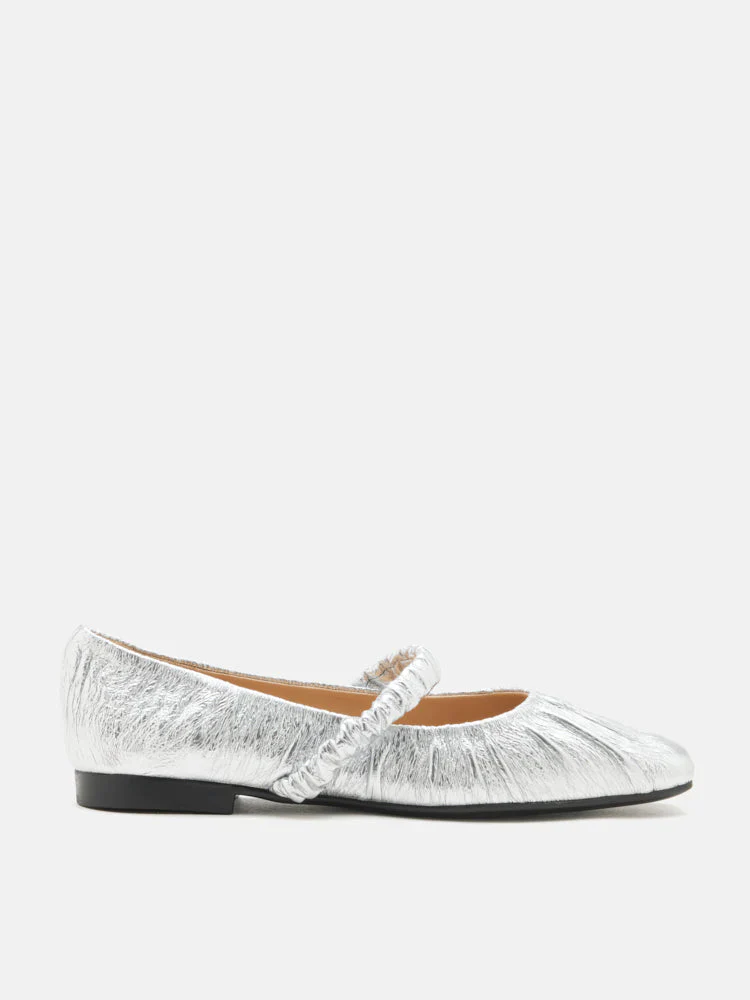 Vivianne Metallic Ruched Strap Flats - Image 11