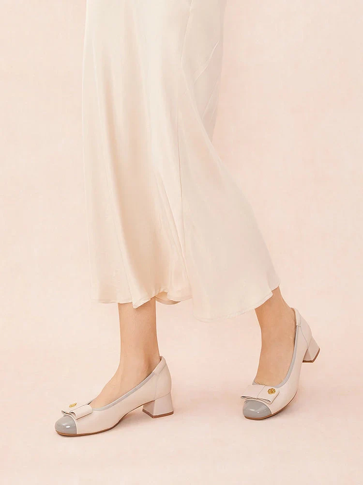 Leanna Leather Bow Low Block Heels - Image 9