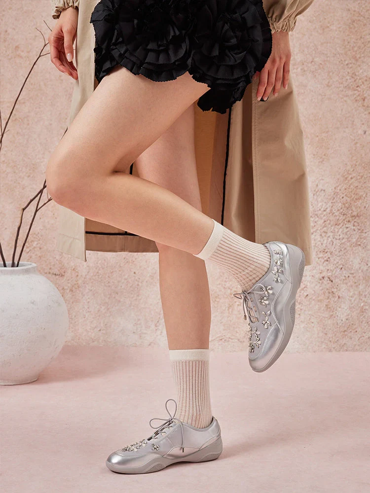 Isabeli Crystal-Embellished Lace-Up Sneakers - Image 9