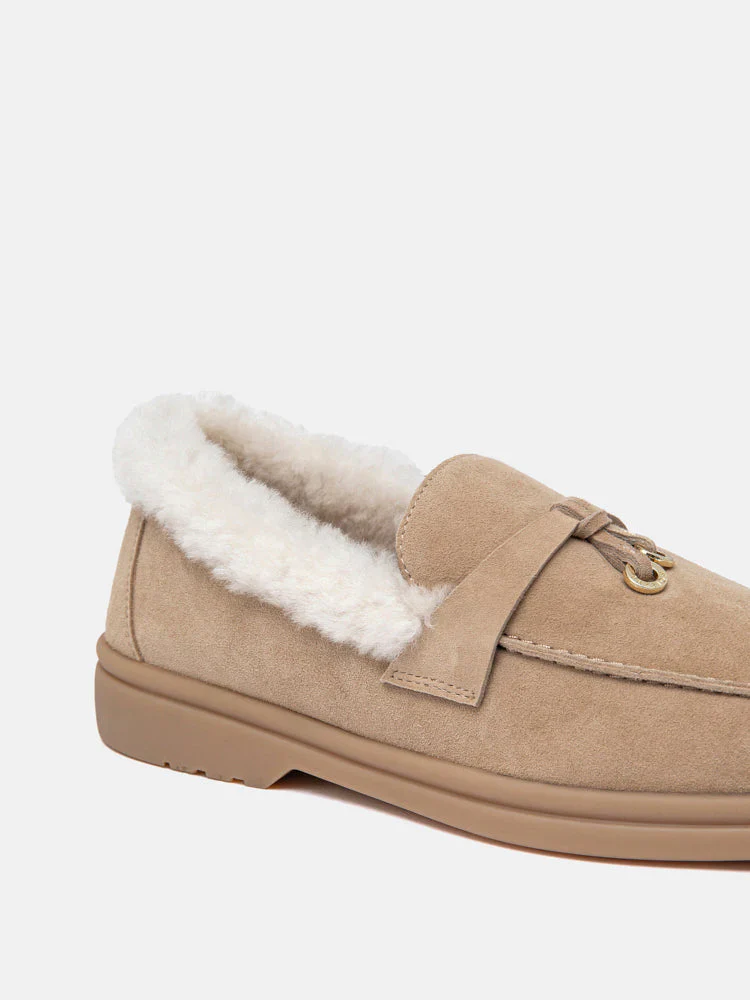Phemia Knot Detail Wool-Lined Suede Loafers - Image 3