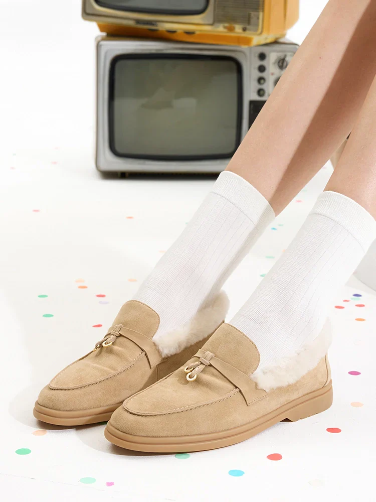 Phemia Knot Detail Wool-Lined Suede Loafers - Image 5