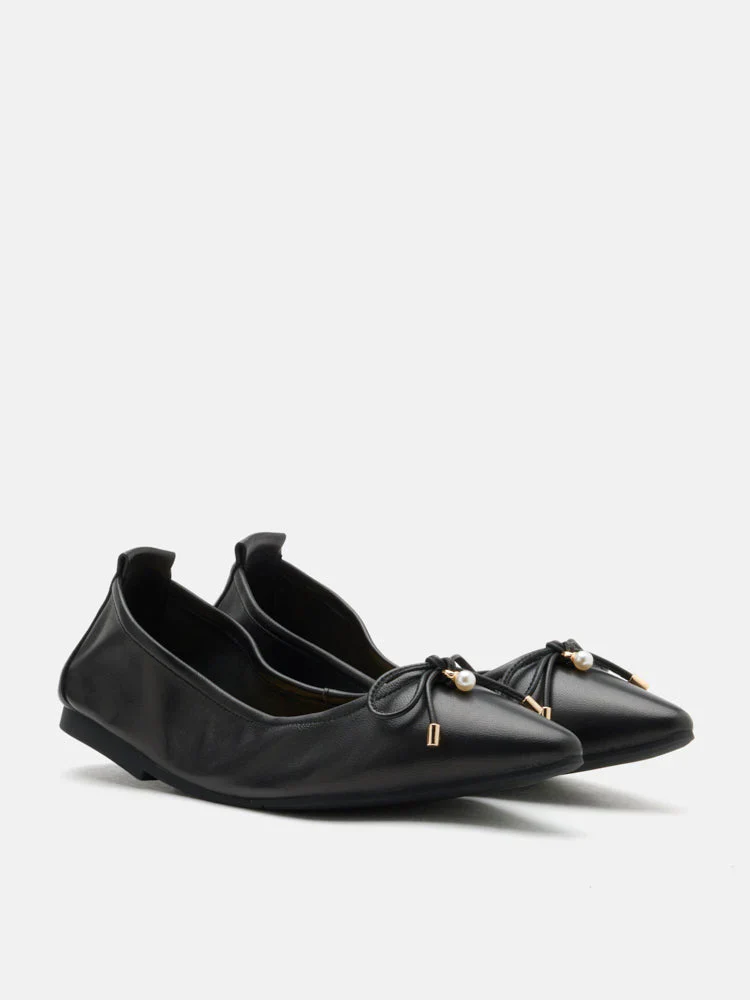 Yara Pearl Bow Pointed Toe Foldable Flats - Image 10